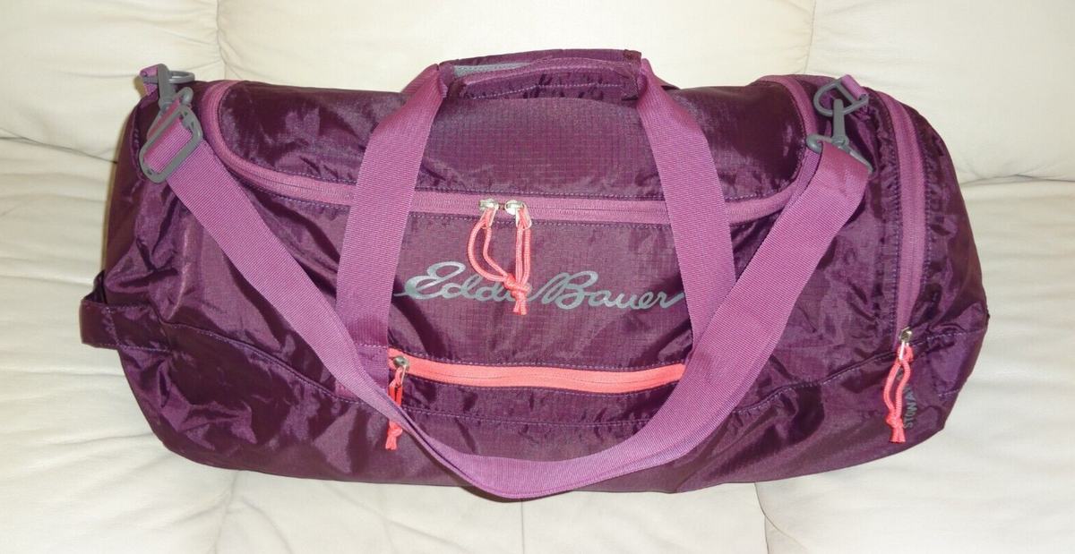 NWOT Unisex Eddie Bauer Plum Stowaway Packable 45L Shoulder Duffel