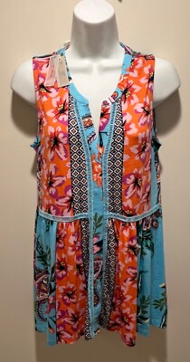 Cupio Womens SMALL Multicolor Floral Bright Sleeveless BOHO Shirt Top NWT
