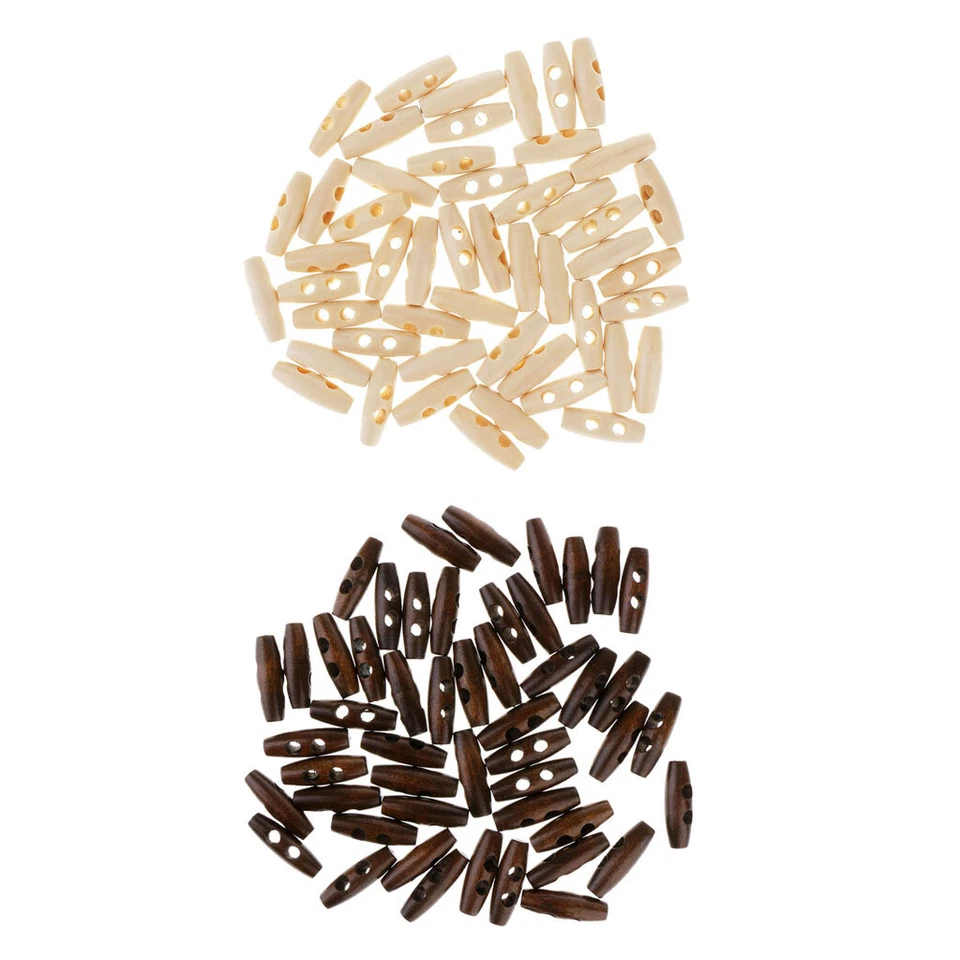100Pcs Wooden Duffle Coat Toggle 2 Hole Buttons Knitwear Haberdashery Sewing - Image 2 of 4