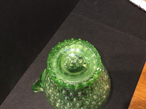 Green Vaseline Glass Hobnail Pitcher 7”H 8” W - Picture 4 of 9