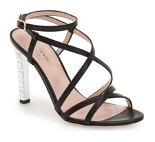 Kate Spade Fiandra Black Napa Ankle Strappy Rhinestone High Heel Sandal Sz 8 NEW