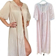 Vintage Valentines Day Lingerie Light Pink Nylon Lace Long Robe Women's Sz L