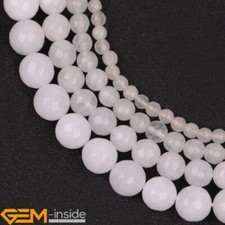 Faceted White Jade Gemstone 4mm 6mm 8mm 10mm Round Beads For Jewelry Making 15"