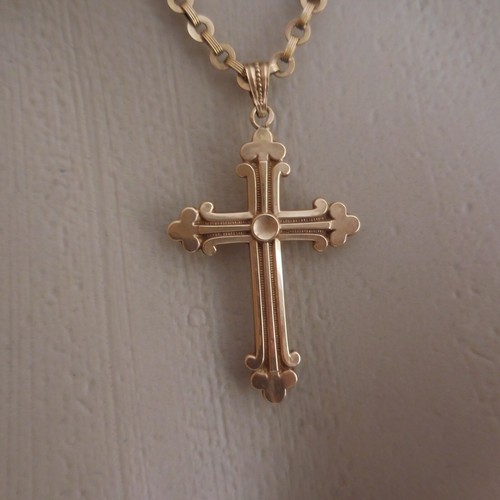 Necklace cross Pendant Chain Gold Copper Pearl Religion Christian N4046