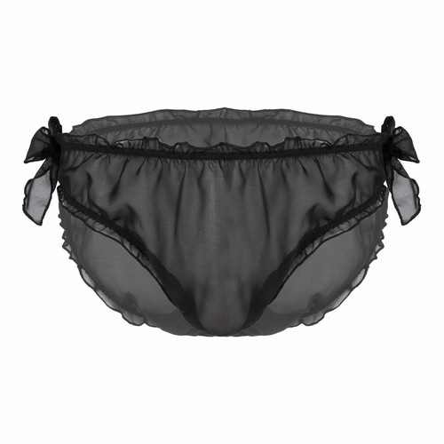 Men Lingerie Sissy Underwear See-through Chiffon Bowknot Frilly Crossdress Brief - Picture 23 of 89