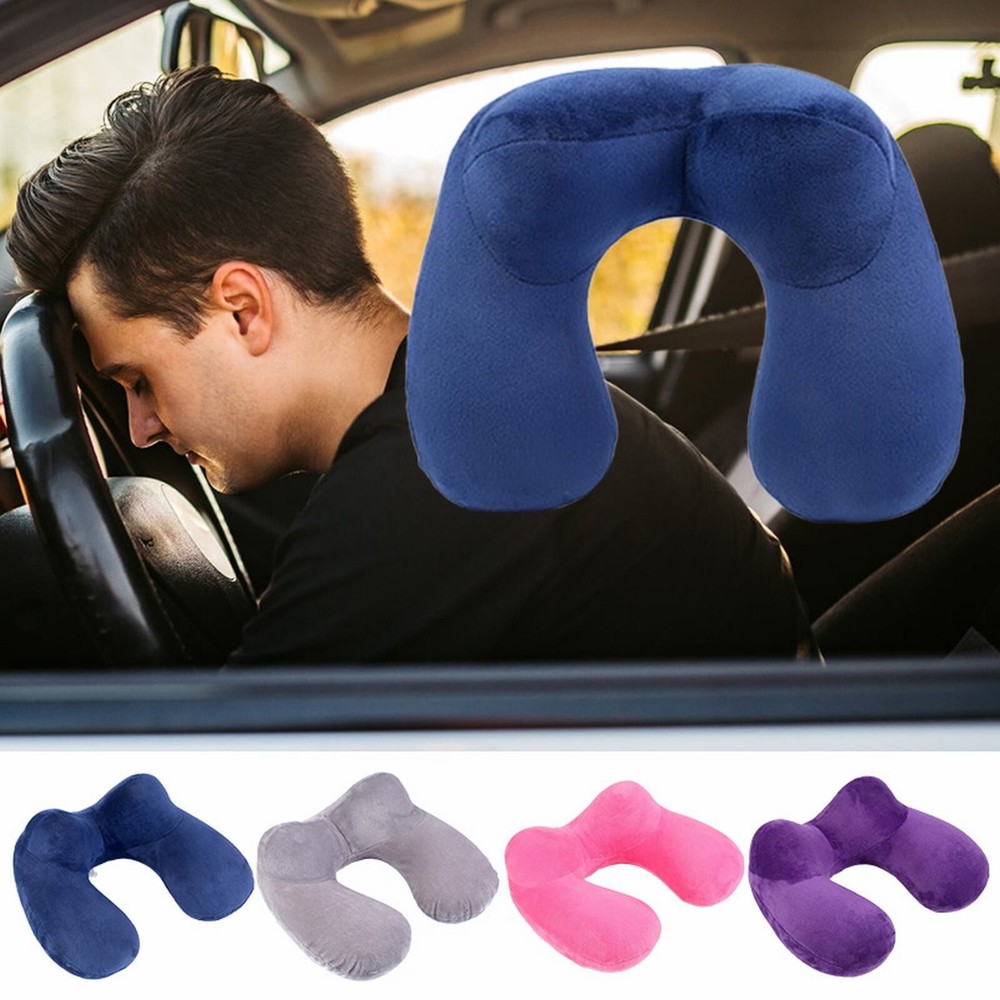 Soft U-Shaped Inflatable Travel Neck Pillow for Airplanes and Cars