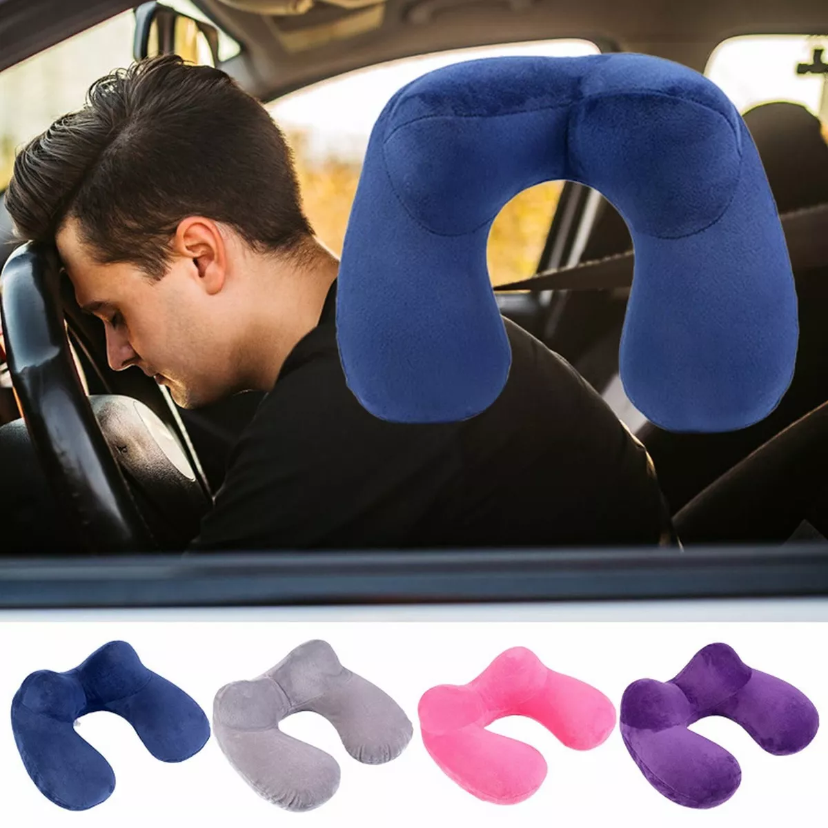 Inflatable Travel Pillow Soft U Shaped Neck Pillow For Traveling Airplanes  Cars