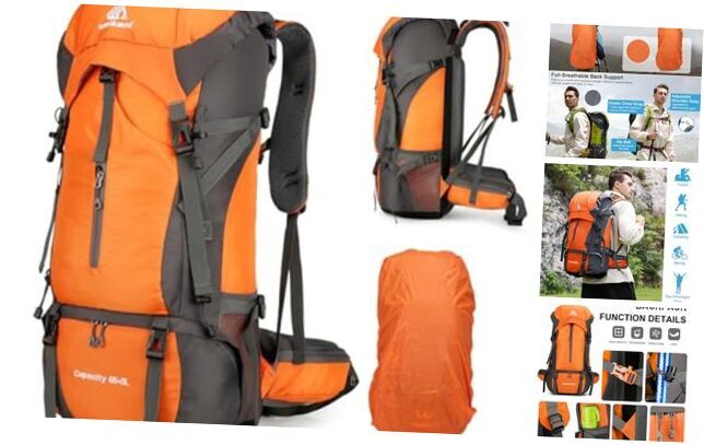 70L Waterproof Hiking Backpack for Men & Women - Durable Orange Design