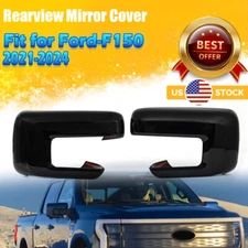 For 2021-2024 Ford F150 F-150 Black Side Mirror Covers Overlay WITH Turn Signal`