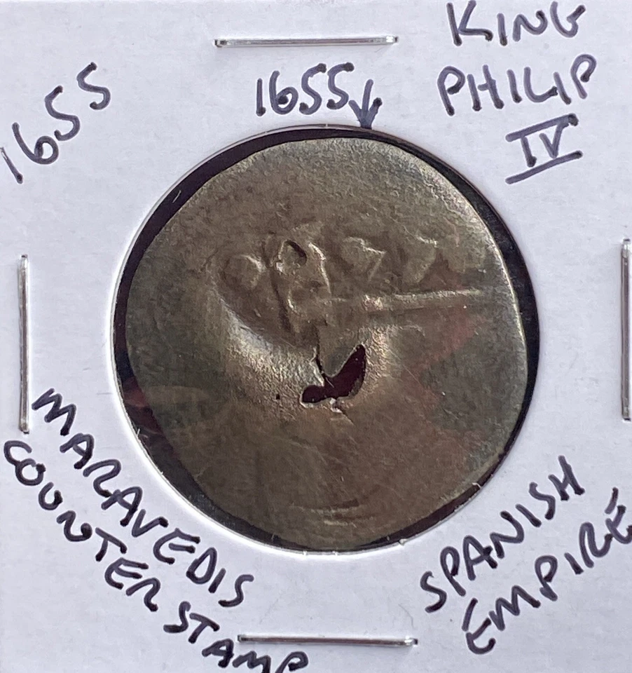Large 1655 Coin Maravedis Spanish Empire 368 Years Old Pirate Counterstamp - Image 4 of 4