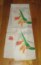 Hand Painted Bird of Paradise Floral 100 Silk Oblong Scarf 52"