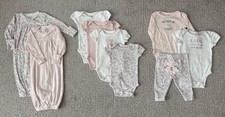 Carters Baby Girl Clothes Lot of 9 - Gowns, Bodysuits, Sets - Pink - NB  3M