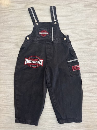 Rare Vintage 3T Youth Harley Davidson Black Adjustable Straps Bib Overalls 1448