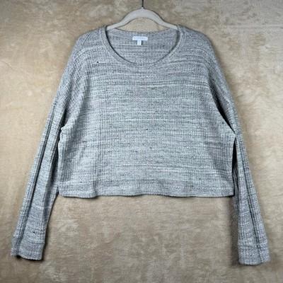 Beyond Yoga Womens XL Waffle Knit Cropped Long Sleeve Top Heather Grey Athletic