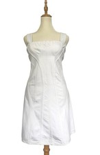 Stella McCartney White Contrast Stitch Panelled Denim Strappy Mini Dress EU 44