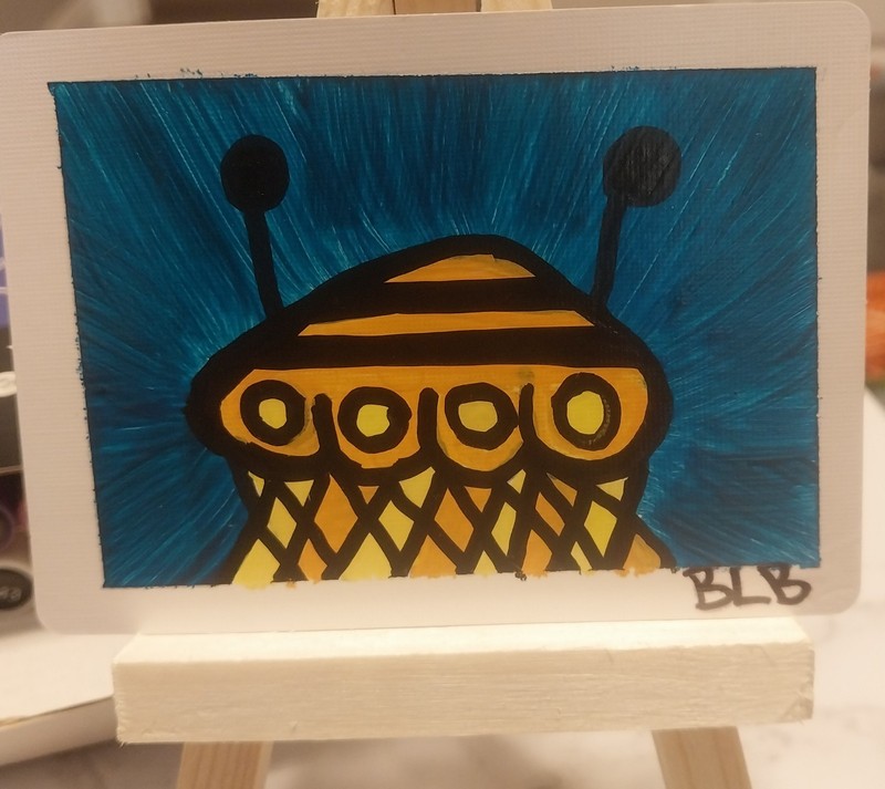 aceo art card original signed 2.5x3.5 honeybee ufo BryannaLB