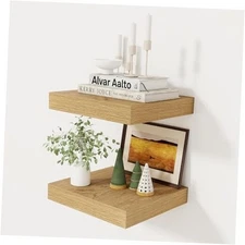  12 Inch Floating Shelf, Rustic Wood Wall Shelves for 12"W x 12"D, 2 Pack Oak