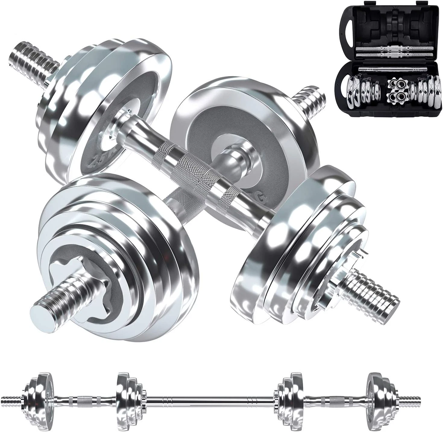 Adjustable Dumbbell Set with Barbell Rod - Up to 110 lbs, Home Gym Equipment