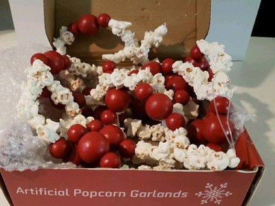Artificial Realistic Looking Popcorn With Red Beads Garland New 9' Long 