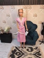 Vintage Barbie Superstar Era Outfit: Black Label Dress, Belt, Beads, Shoes  