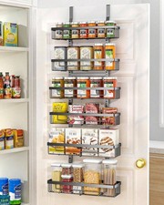 6 Tier Over The Door Pantry Organizer Rack Metal Spice Food Storage Hanging Blk