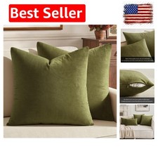 Pack of 2 Olive Green Pillow Covers 18x18 Inch Decorative Velvet Throw Pillow...