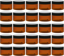 4 Oz Amber Plastic Cosmetic Jars Leak Proof Containers with Black Lids 24 Pack
