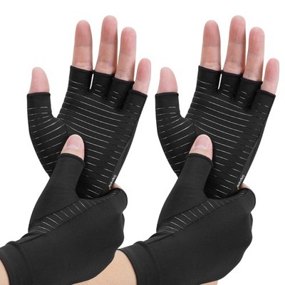 Copper Compression Gloves for Arthritis - Open Finger, Set of 2 Pairs (4 Glov...