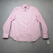 Chaps Shirt Women XL Pink Stripe Classic Fit Dress Long Sleeve No Iron Cotton