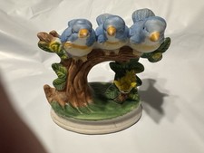 3 Blue Birds Figurine sitting on a branch, vintage, pre-owned
