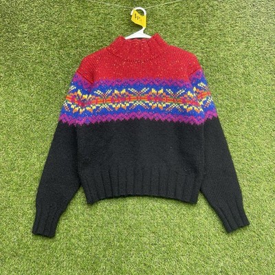 Vintage Express Tricot Wool Sweater Womens Medium Aztec Long Sleeve Chunky 90s