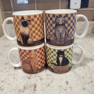D.C. Brown & Co. ''Country Kitties'' Coffee Mugs--Set of 4