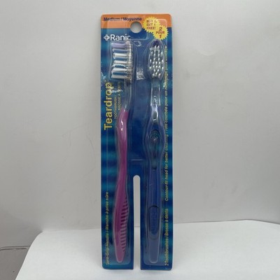 Ranir Toothbrushes Teardrop Sure Grip Handle Medium Bristle Purple + Blue USA