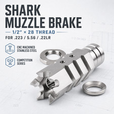 Stainless steel Shark Muzzle Brake 1/2" x 28 Thread for .223 556 .22LR