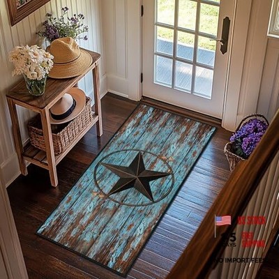 Western Runner Rug 2x5,Rustic Barn Texas Star on Old Wooden Plank,Ultra-Thin 