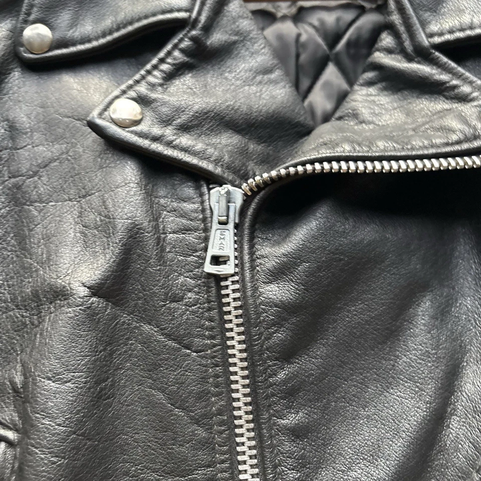 Chaqueta De Colección Excelente Cuero Genuino Motociclista Talla 46 Como Nueva Negra Años 70 Foto 4 de 4