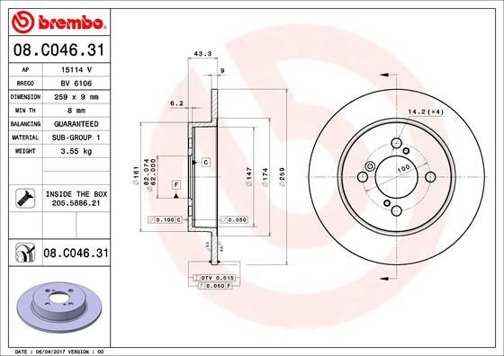 Disque de frein Brembo 08.C046.31 ventilé à haute teneur en carbone pour Suzuki