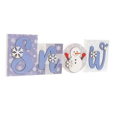 3D Wooden Snow Sign, 11.8×3.9 Inch Standing Winter Decorative Signage purple