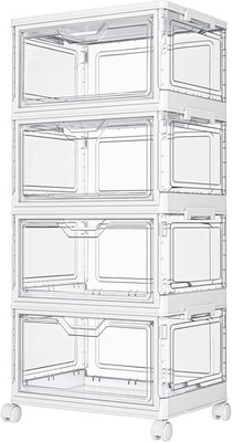 Kmiectse Clear Storage Bins with Lids 4 Tier Stackable Boxes Wheels