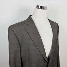 Jos A Bank 46L Sport Coat 100 Wool Brown Glen Plaid Two Button Lined Vented