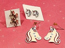 New Girls 3 Pairs of Unicorn Horse Earrings Stocking Stuffers