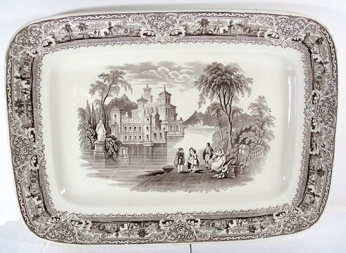 PIATTO TRANSFERWARE INGLESE 18" BROWNTONE XIX C., QUASI NUOVO, SENZA GRAFFI