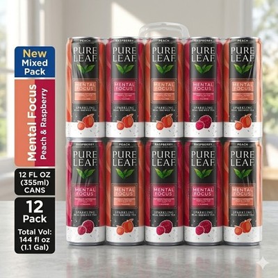 Pure Leaf Peach Raspberry Sparkling Tea 12oz 12 Pack Variety Cans