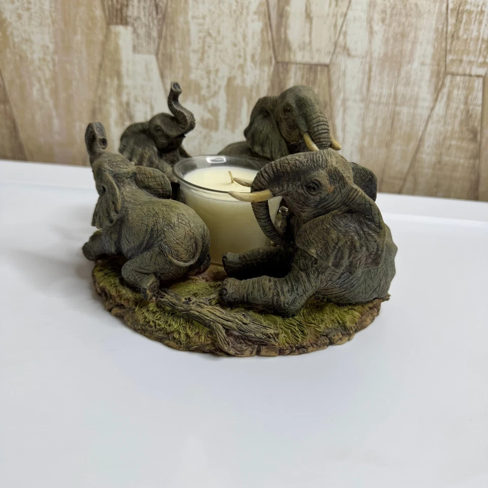 Suporte de vela de rebanho de elefante peça central de vidro votivo decoração de vida selvagem africana - Imagem 3 de 4