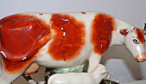 Two Original Antique Staffordshire Cows & Calf's - Spill Vase - Tallest 29 cm - - Picture 7 of 12