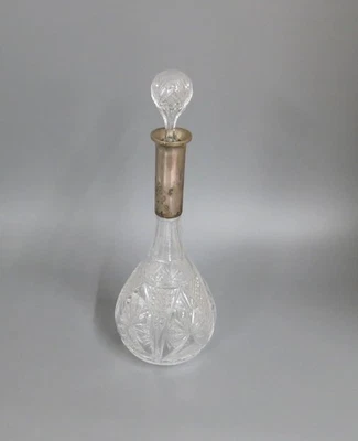 Antike Karaffe 37 cm Glas mit Silberhals facettiert 800 Silber Inhalt 1 Liter - Bild 1 von 4