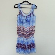Guess Blue Multicolor Short Mini Boho Flutter Sleeve Blouson Dress Size Large