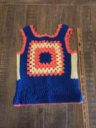 70s Vintage Crochet HIPPIE Child’s Sweater Vest Shirt Granny Square