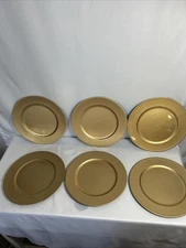 Gold Charger Plates Lot of 6 Unbranded 13in, Dots Around Edge NOT FOR FOOD
