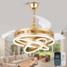42" Gold Fandelier Ceiling Fan with Lights Retractable Ceiling Fan with Remot...